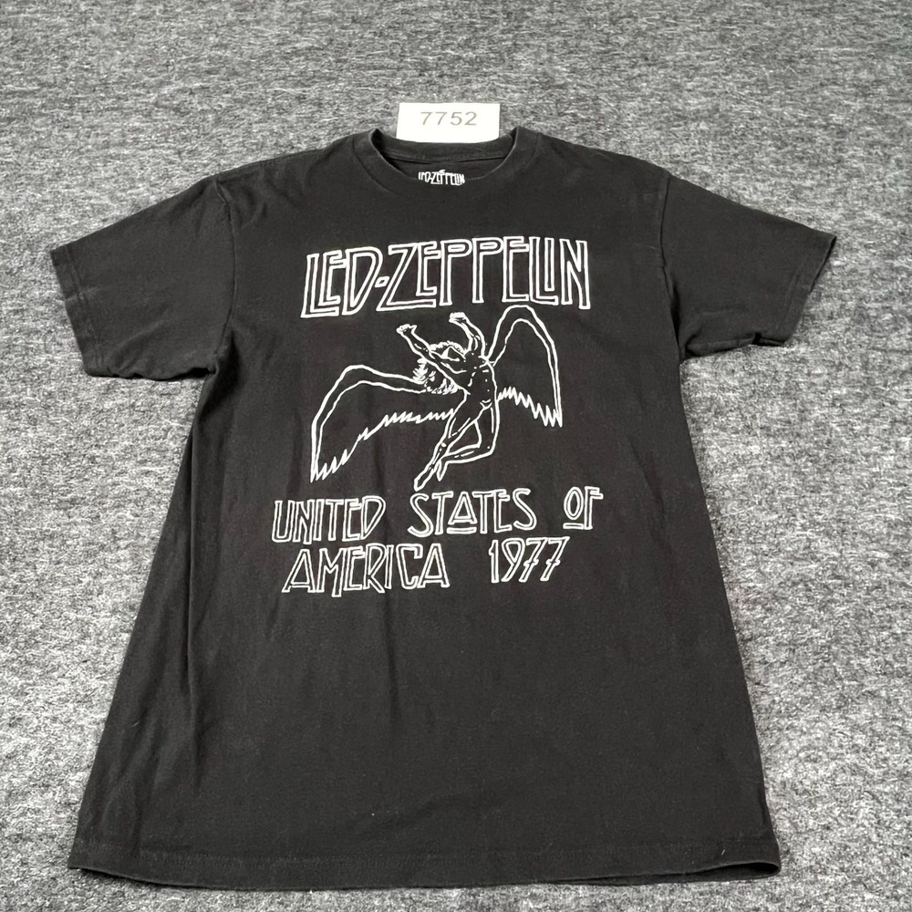 Led Zeppelin T Shirt Mens Medium Black Cotton USA 1977 Tour Graphic Rock Band